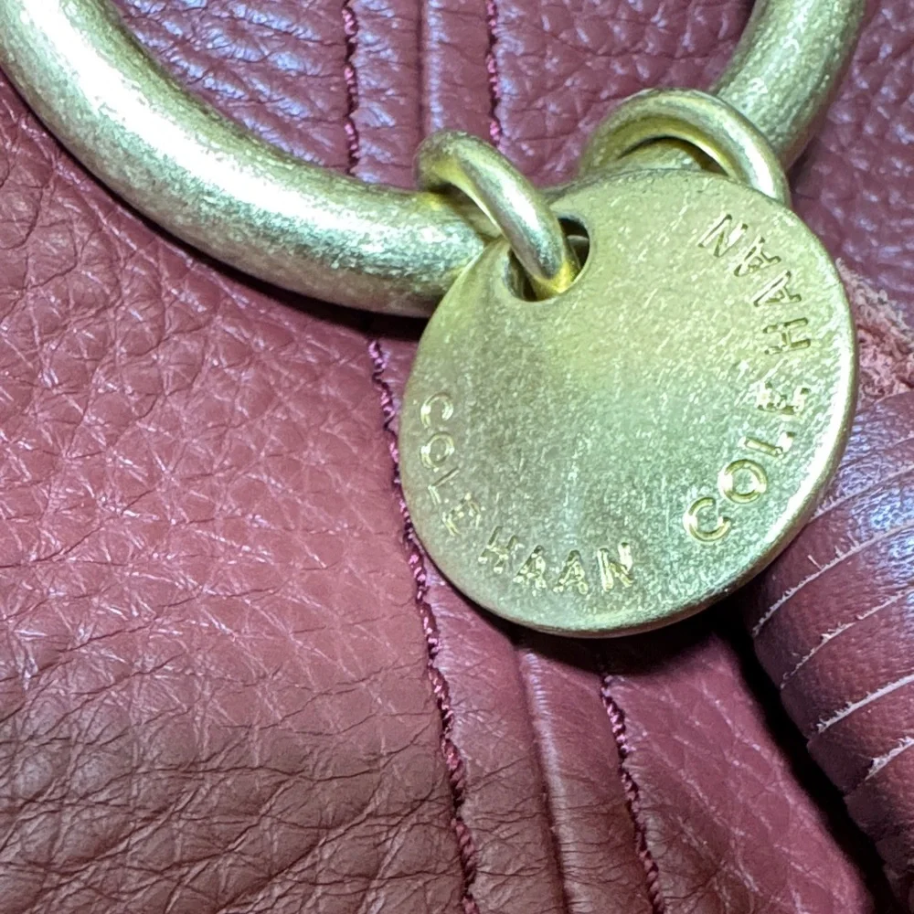 Cole Haan Burgundy Leather Tote with Tassel - Picture 2 of 14